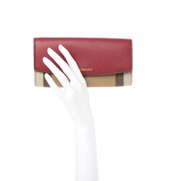 Authentic BURBERRY Grainy Calfskin House Check Porter Wallet in Russet Red - Picture 1 of 6